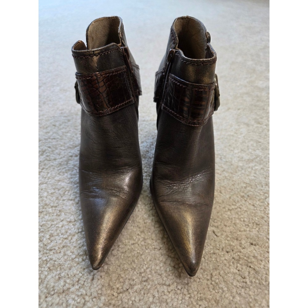 Carlos by Carlos Santana Bronze Metallic Leather Buckle Ankle Boots Pointed Toe
